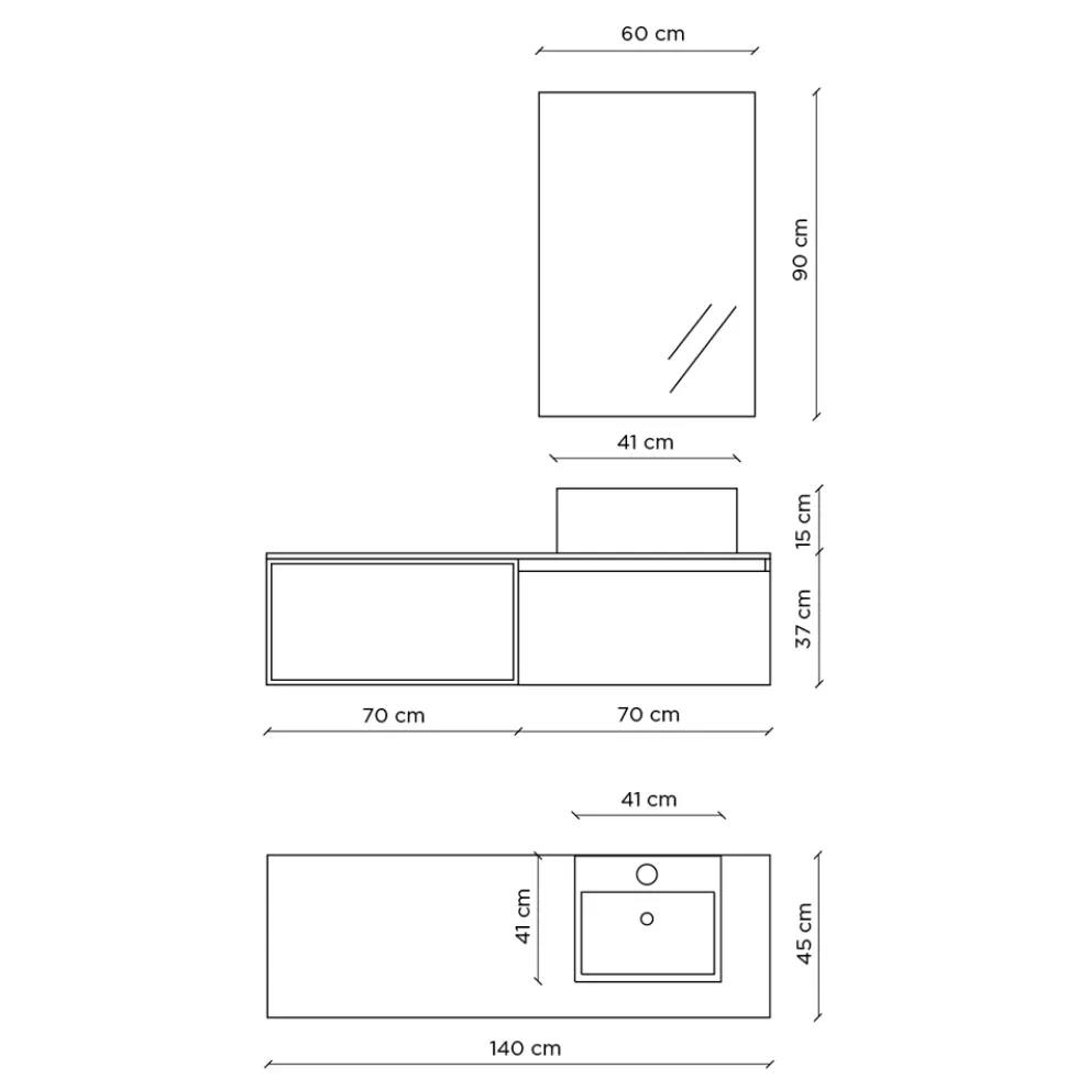 Badezimmerkomposition mit Spiegel mit integrierter Lampe, Waschbecken und Sockel – Dream