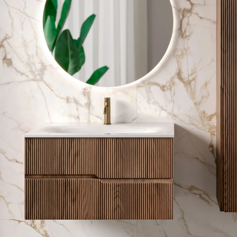 Badezimmerkomposition aus gerippter Rio-Eiche, hergestellt in Italien – Afrodite