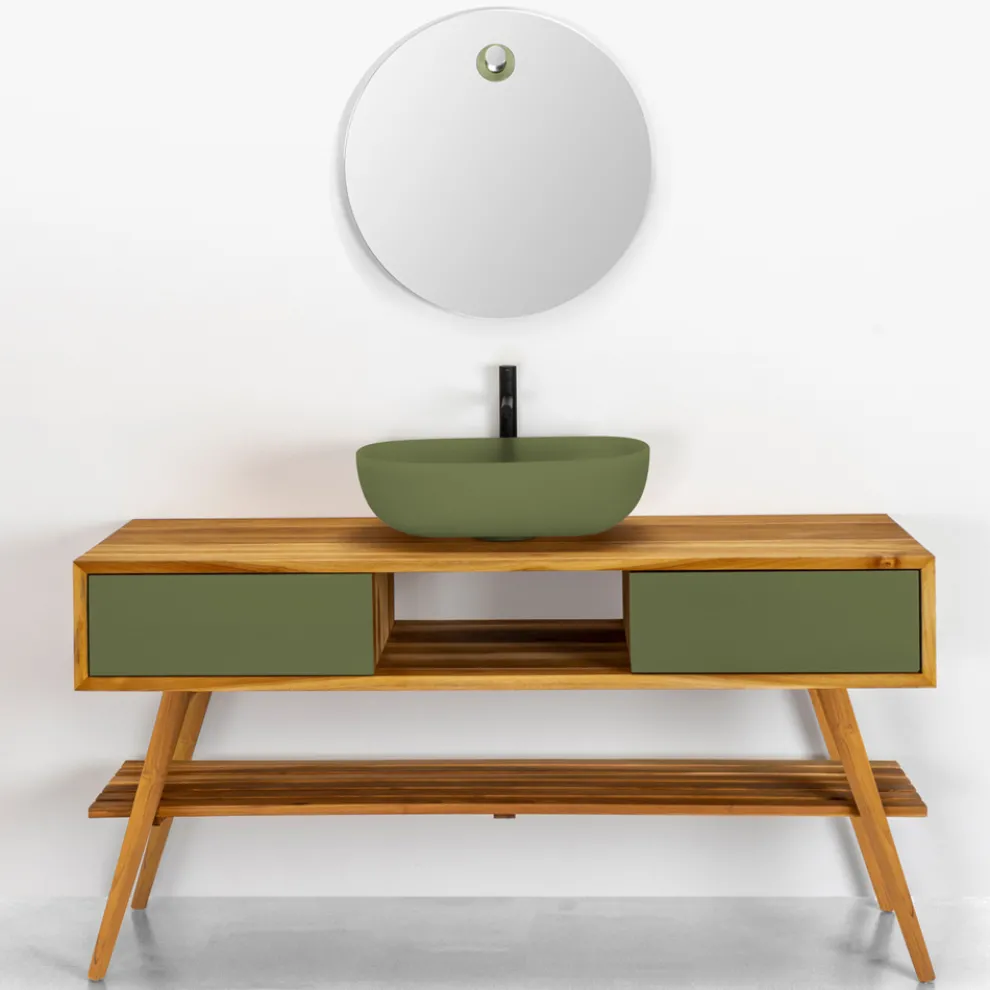 Badezimmer-Komposition inklusive Accessoires und Unterschrank aus Teak - Georges