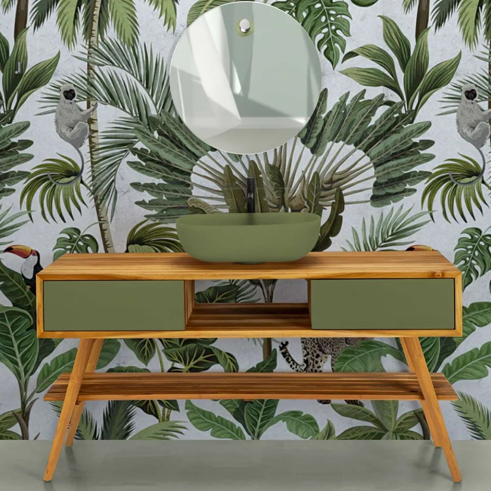 Badezimmer-Komposition inklusive Accessoires und Unterschrank aus Teak - Georges