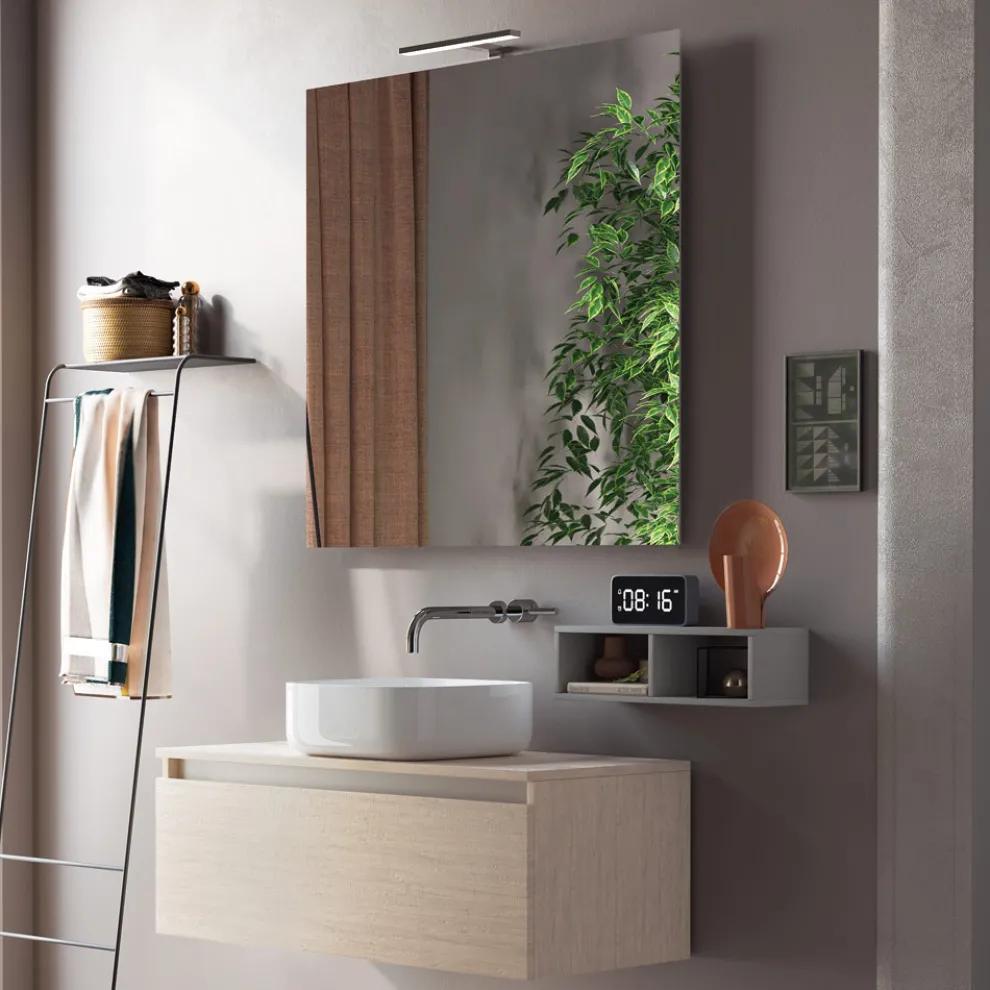 Badezimmerkomposition komplett mit Waschbecken, Spiegel und Sockel, hergestellt in Italien – Dream