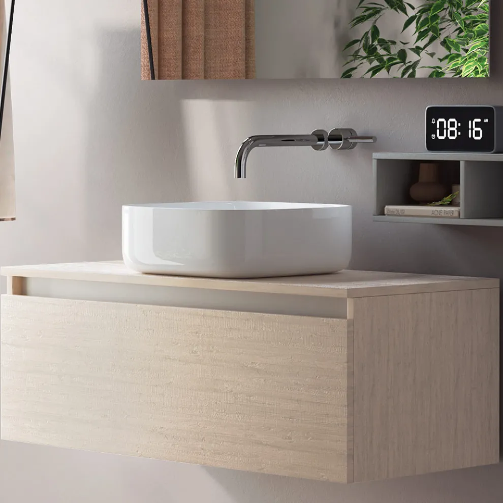 Badezimmerkomposition komplett mit Waschbecken, Spiegel und Sockel, hergestellt in Italien – Dream