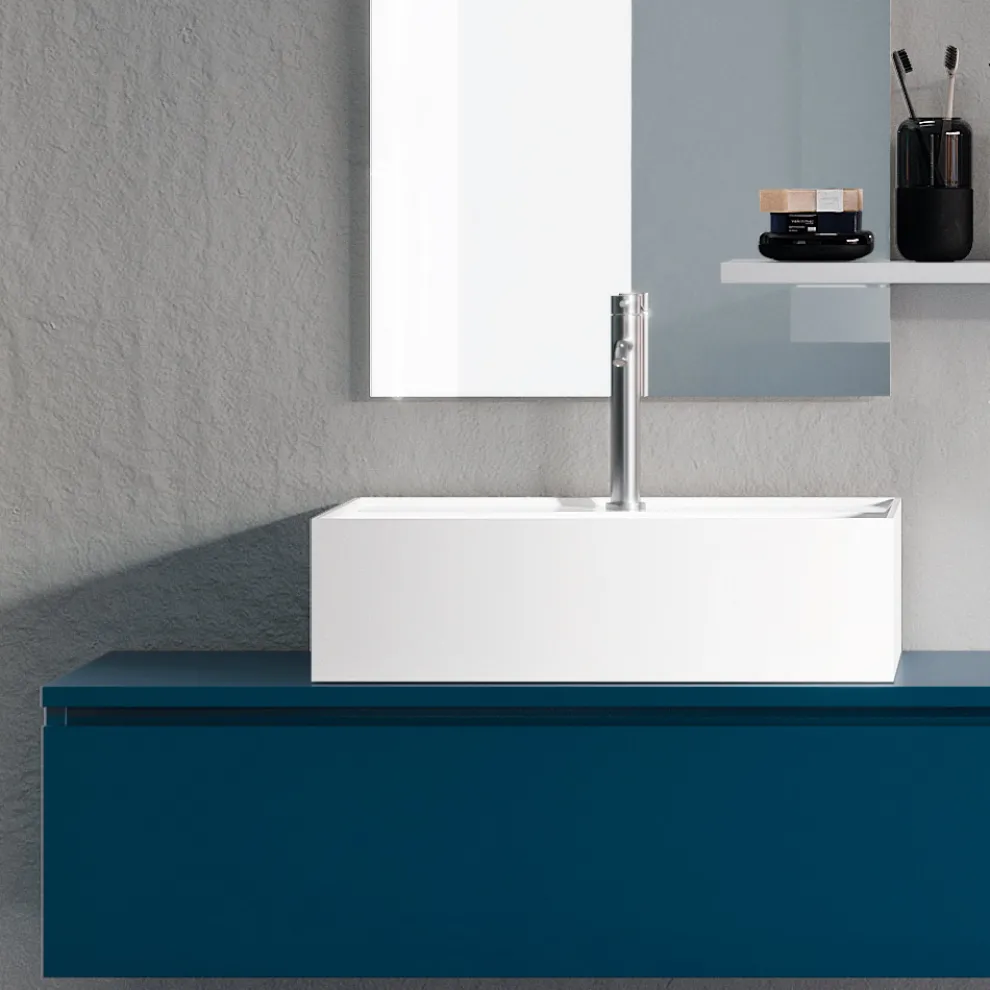 Badezimmerkomposition komplett mit Spiegel, Keramikwaschbecken, hergestellt in Italien – Palom