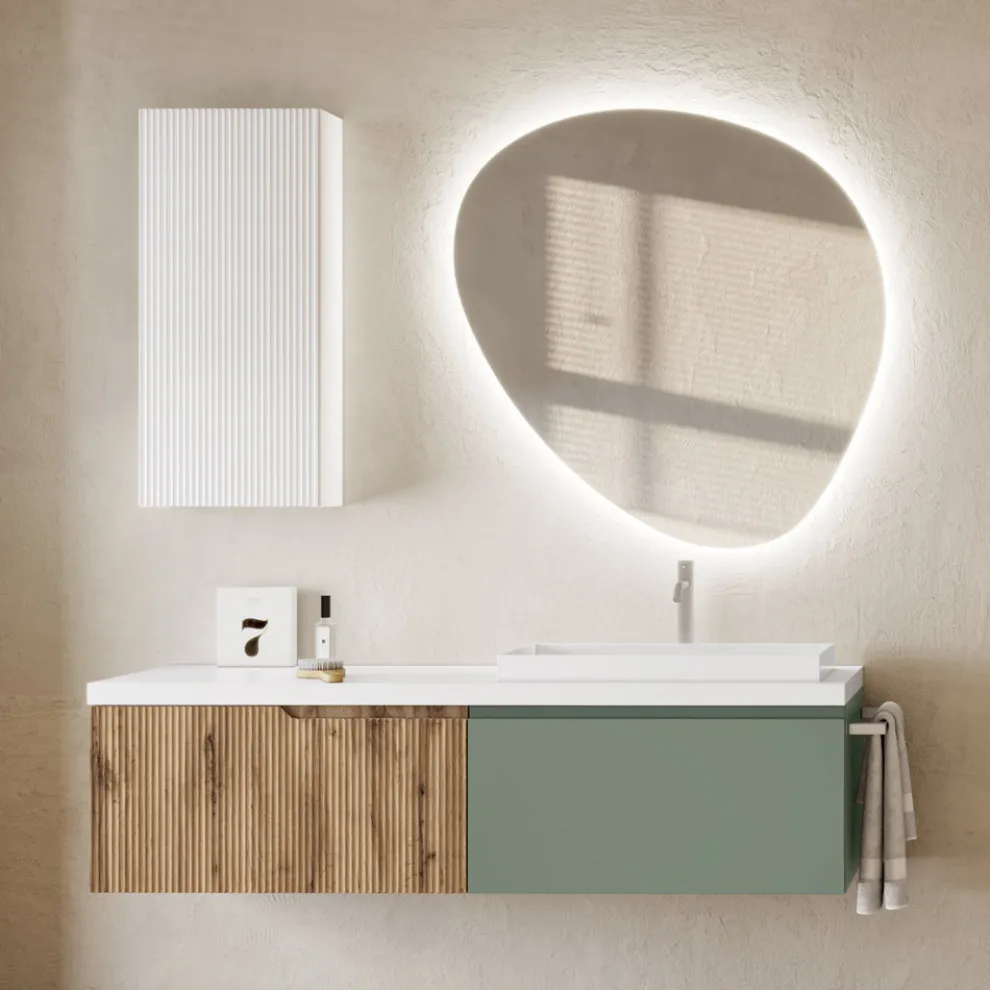 Badezimmerkomposition in Salbeigrün und gerippter Eiche, hergestellt in Italien – Uranus