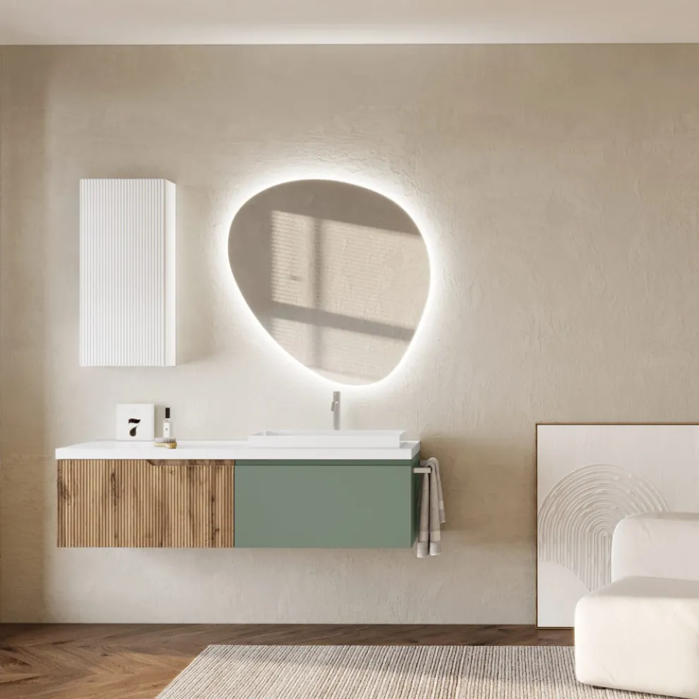 Badezimmerkomposition in Salbeigrün und gerippter Eiche, hergestellt in Italien – Uranus