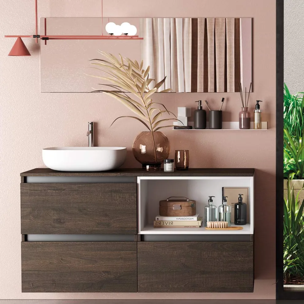 Badezimmerkomposition mit Keramikwaschbecken und Spiegel Made in Italy – Dream