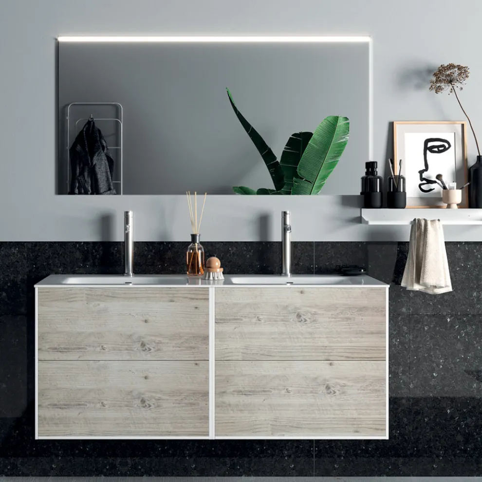 Badezimmerkomposition mit Spiegel, Doppelwaschbecken und Sockel, hergestellt in Italien – Kilos