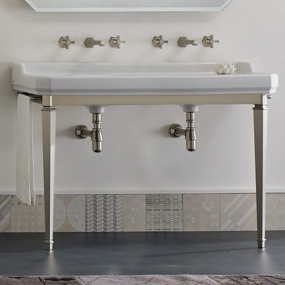 Badezimmerkonsole L 135 cm mit Doppelschale aus Keramik Made in Italy - Nausica