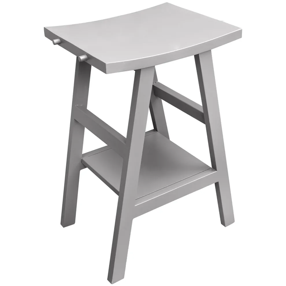 Badezimmermöbel aus grauem Teakholz mit seitlichen Haken und Ablage - Raomi