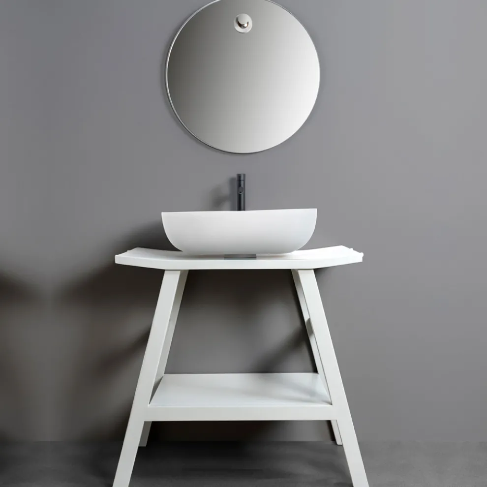 Badezimmermöbel-Komposition mit Accessoires aus Ton und Spiegel - Patryk