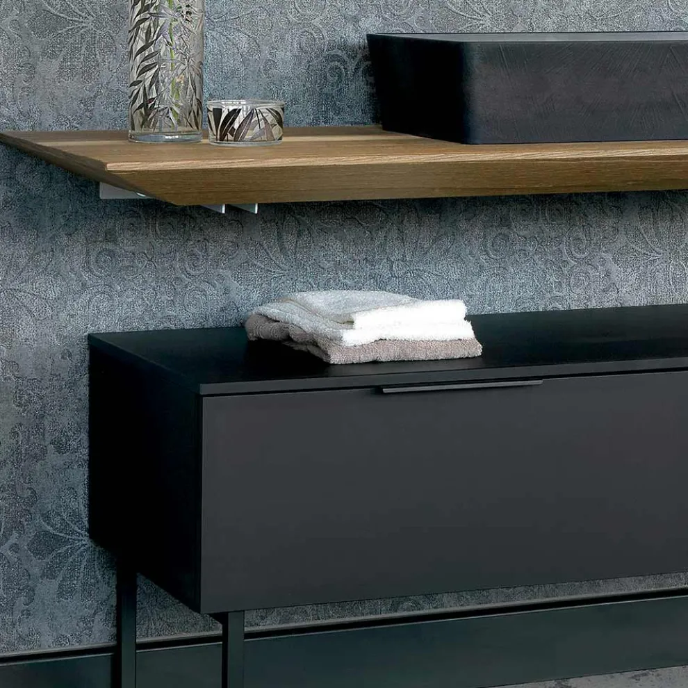 Badezimmermöbel-Komposition 150 cm in Luxus Naturholz - Alide