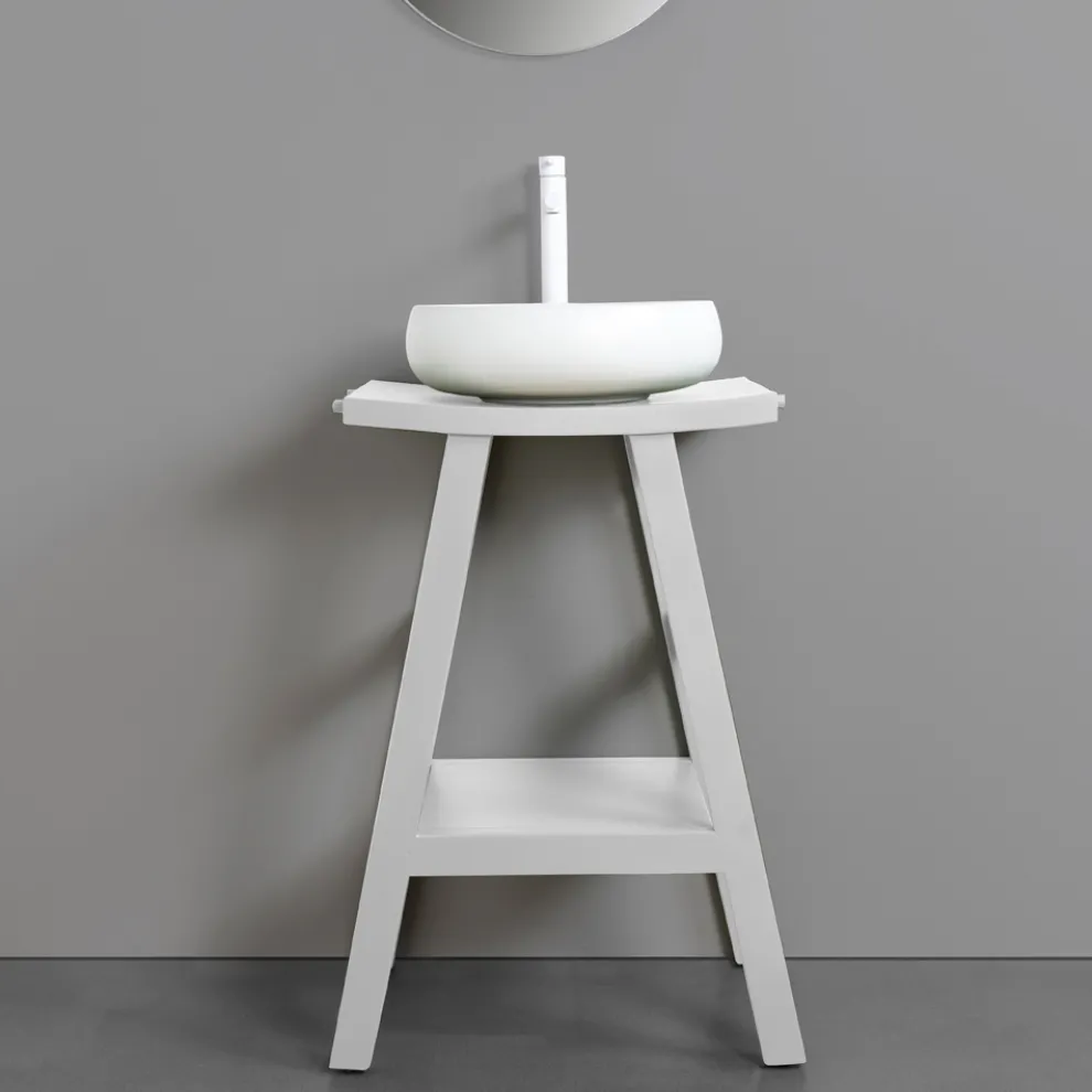 Badezimmermöbel-Komposition mit Accessoires und Spiegel aus Ton - Maryse