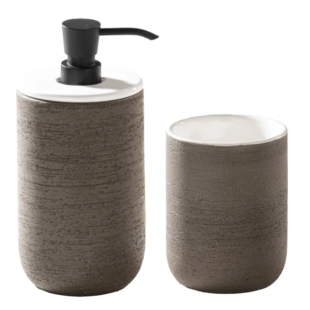 Badezimmermöbel-Komposition mit Accessoires und Spiegel aus Ton - Maryse