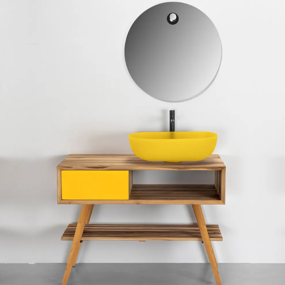 Badezimmermöbel-Komposition komplett mit gelb emailliertem Zubehör - Sylviane