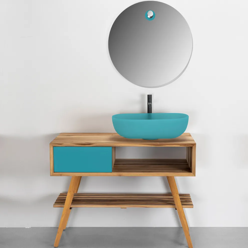 Badezimmermöbel-Komposition mit Teak-Bodenschrank und Zubehör - Sylviane