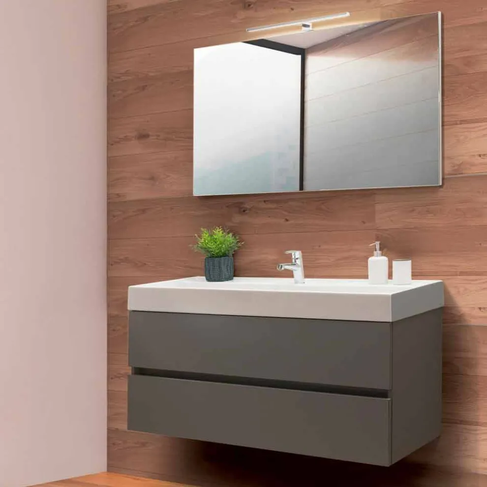 Badezimmerschrank 120 cm, Spiegel und Waschbecken - Becky