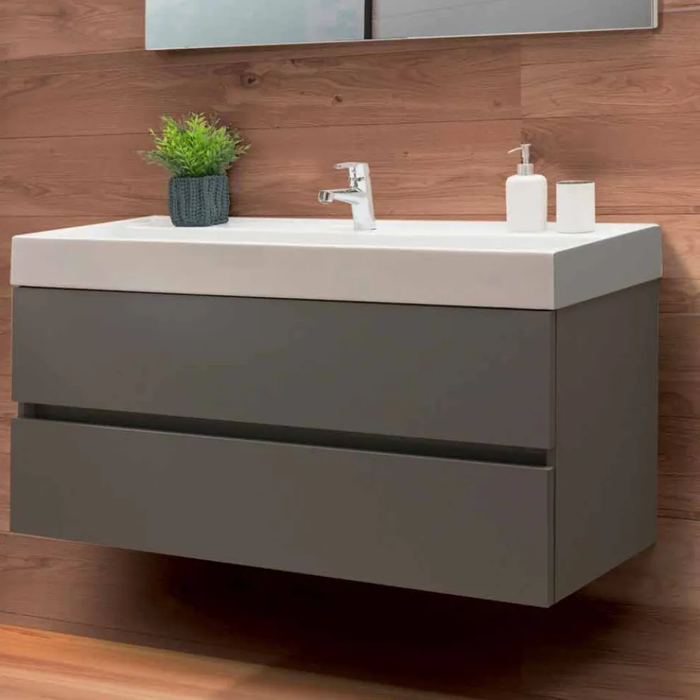 Badezimmerschrank 120 cm, Spiegel und Waschbecken - Becky