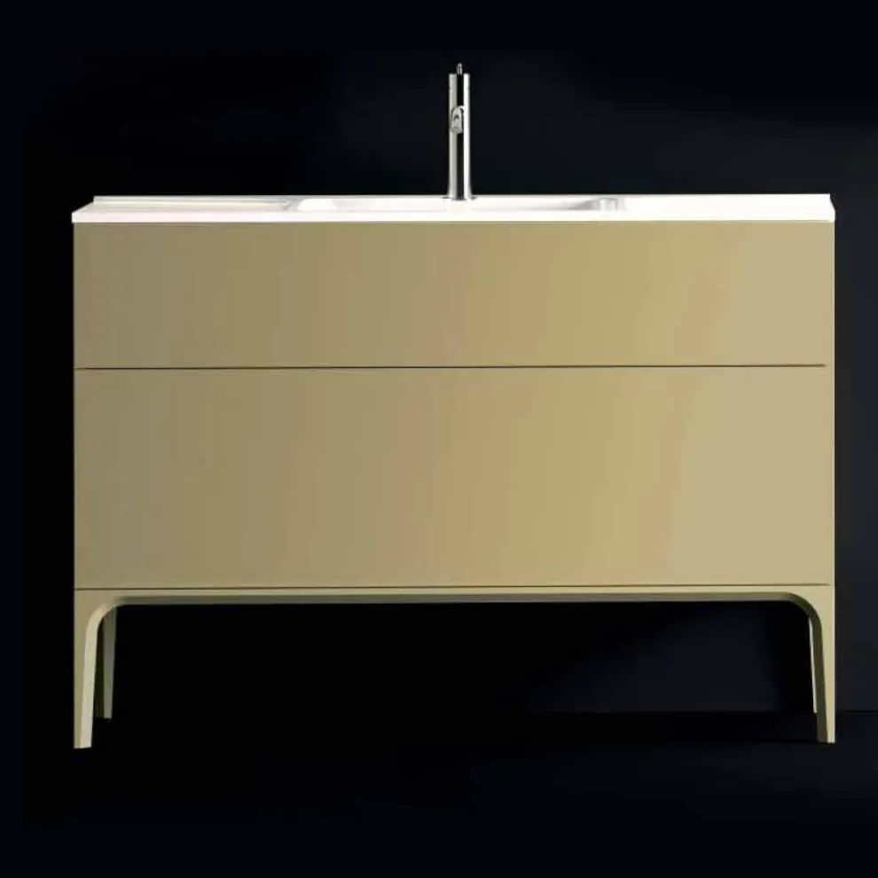 Badezimmerschrank mit Waschbecken in lackiertem Holz 120x85x46cm Bernstein, made in Italy