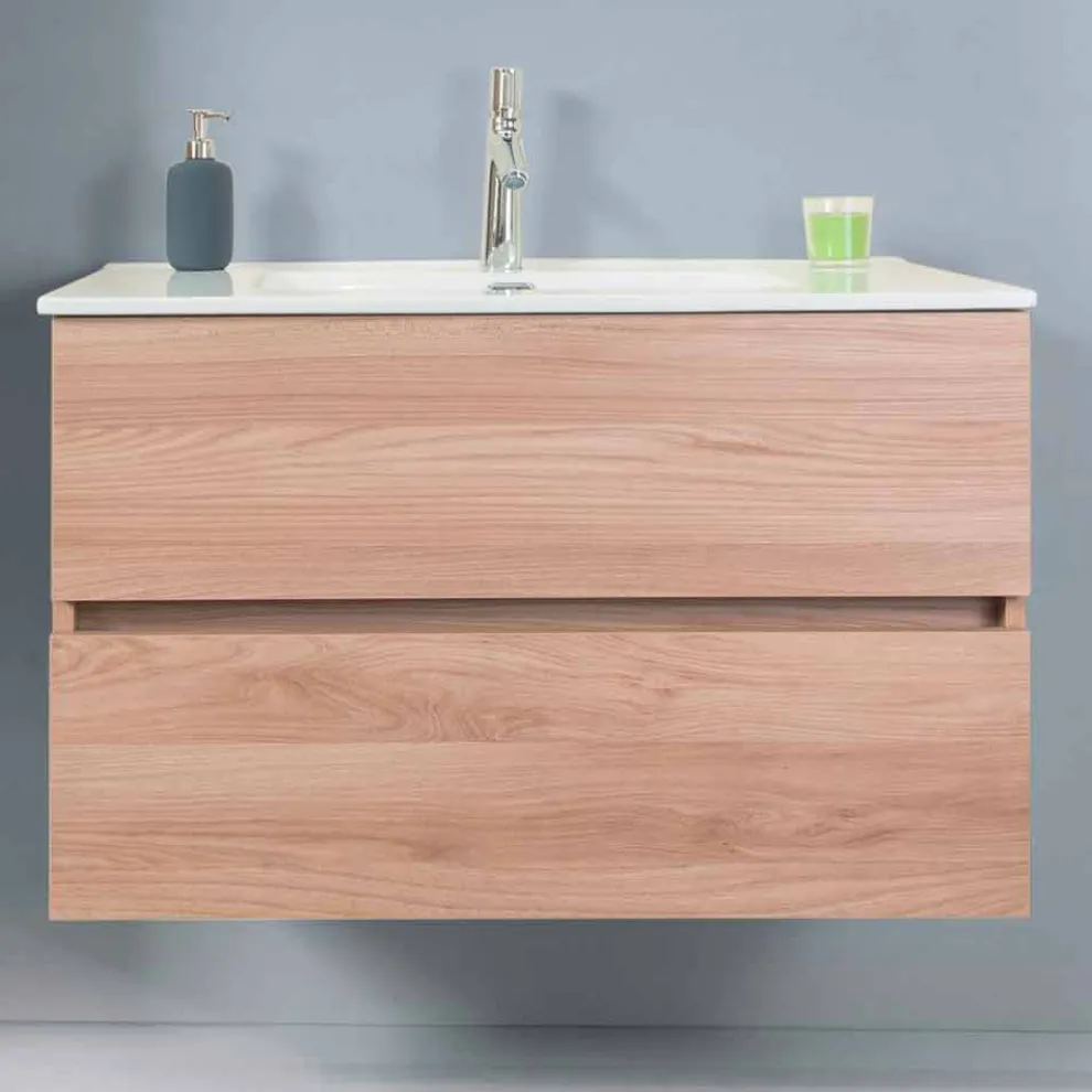 Badezimmerschrank 90 cm, Wah Becken, Spiegel und Säule - Becky