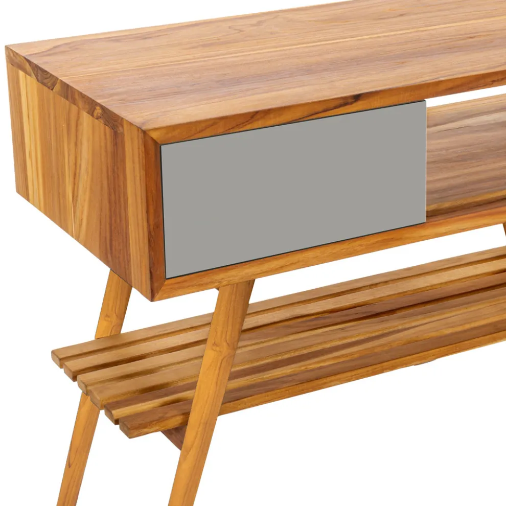 Badezimmerschrank aus natürlichem Teakholz mit Schublade aus grauem Mahagoni - Benoit