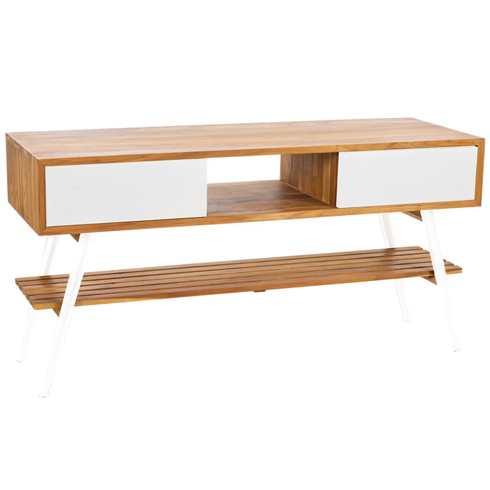 Badezimmerschrank aus natürlichem Teakholz mit weißen Schubladen aus Mahagoni - Hamadou