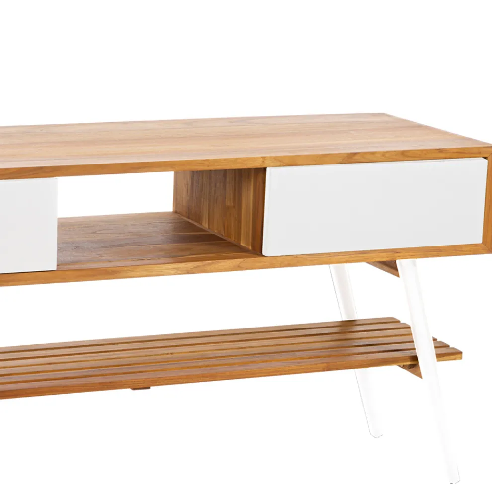 Badezimmerschrank aus natürlichem Teakholz mit weißen Schubladen aus Mahagoni - Hamadou