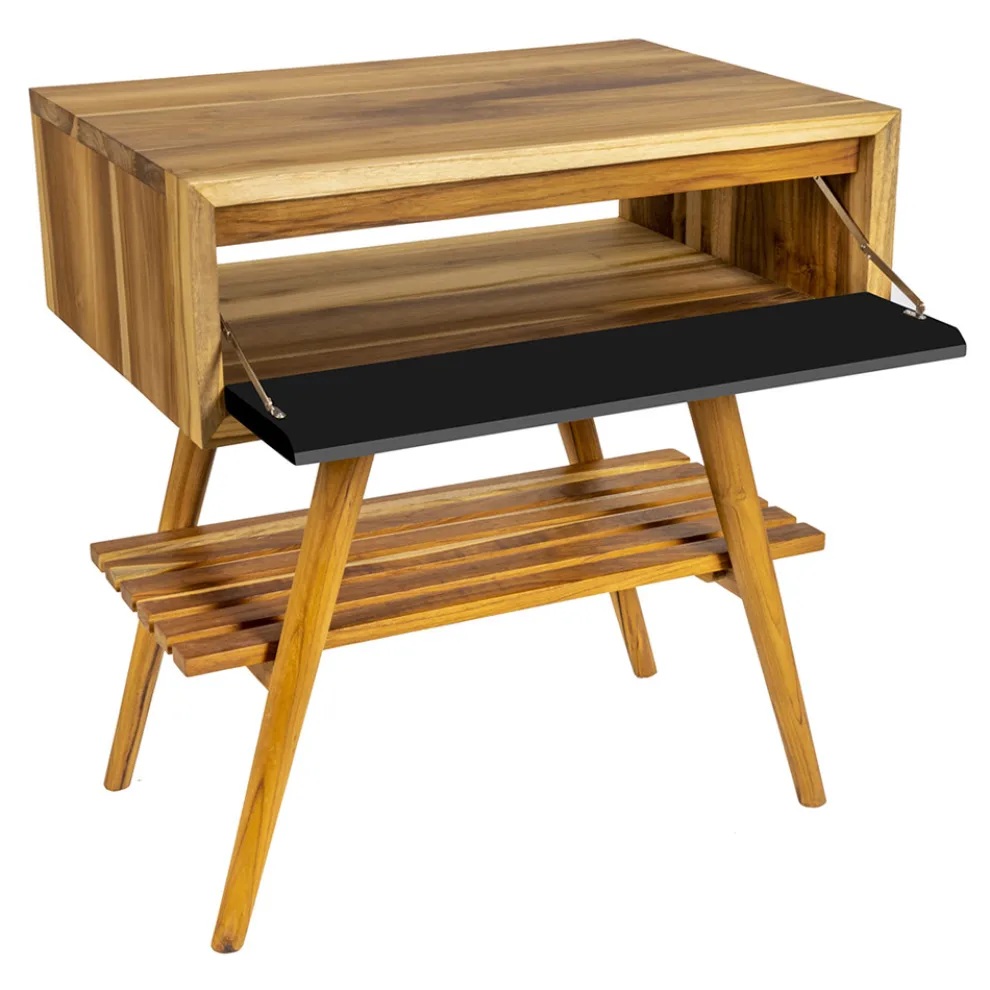 Badezimmerschrank mit Struktur aus natürlichem Teakholz und Schublade aus Mahagoni - Gatien