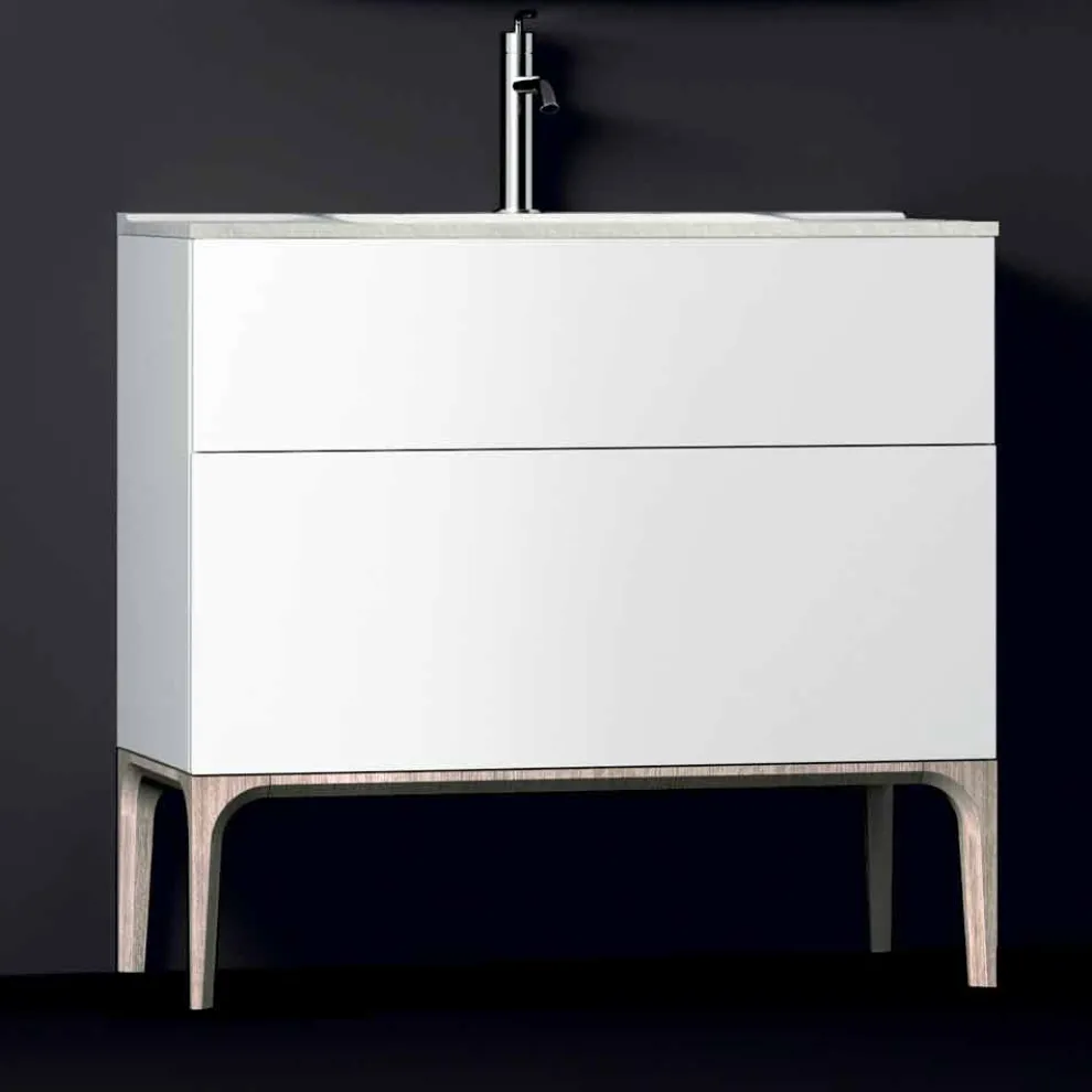 Badezimmerschrank mit integriertem modernen Waschbecken Bernstein, Harz und lackiertem Holz