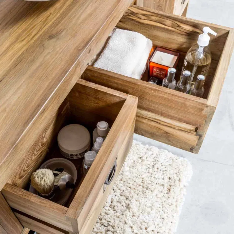 Badezimmerschrank aus natürlichem Teakholz mit 2 Schubladen - Faetano