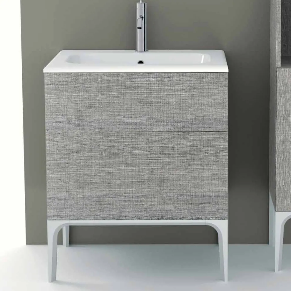 Badezimmerschrank mit integriertem Waschbecken in Ambra ecolegno, hergestellt in Italien