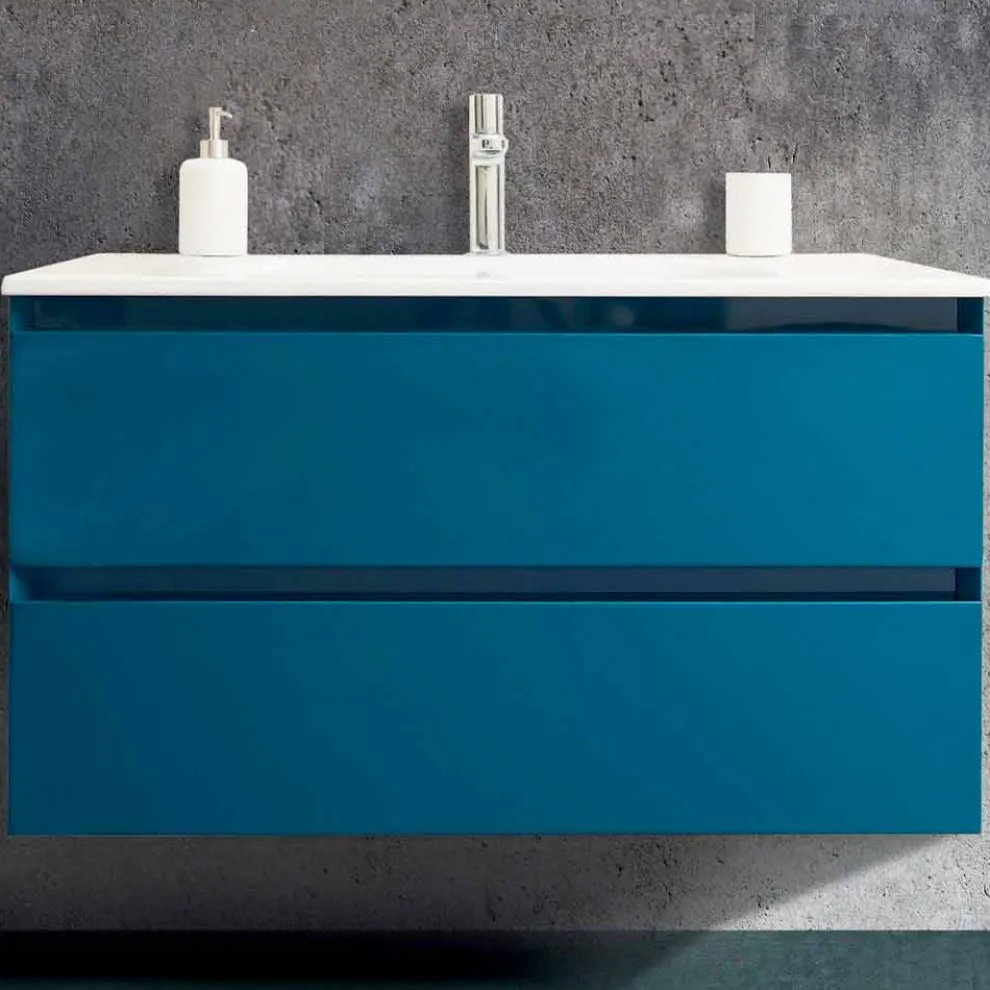 Badezimmerschrank 90 cm, Modernes Waschbecken und Spiegel - Becky