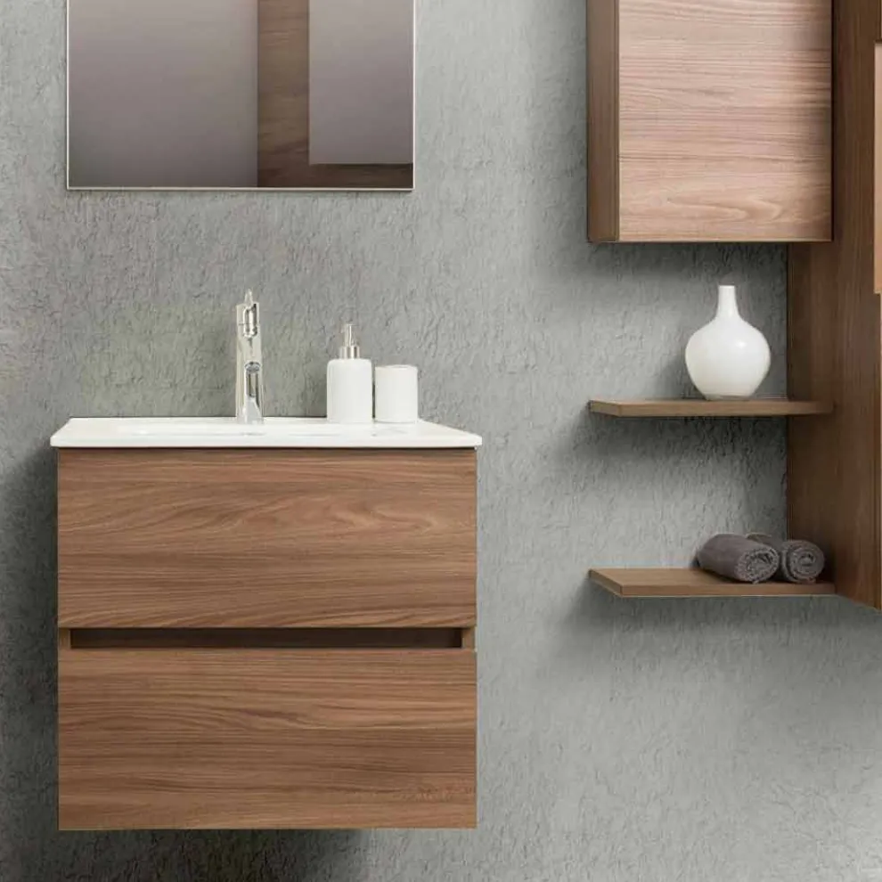 Badezimmerschrank 60 cm, Spiegel, Waschbecken und Säule - Becky