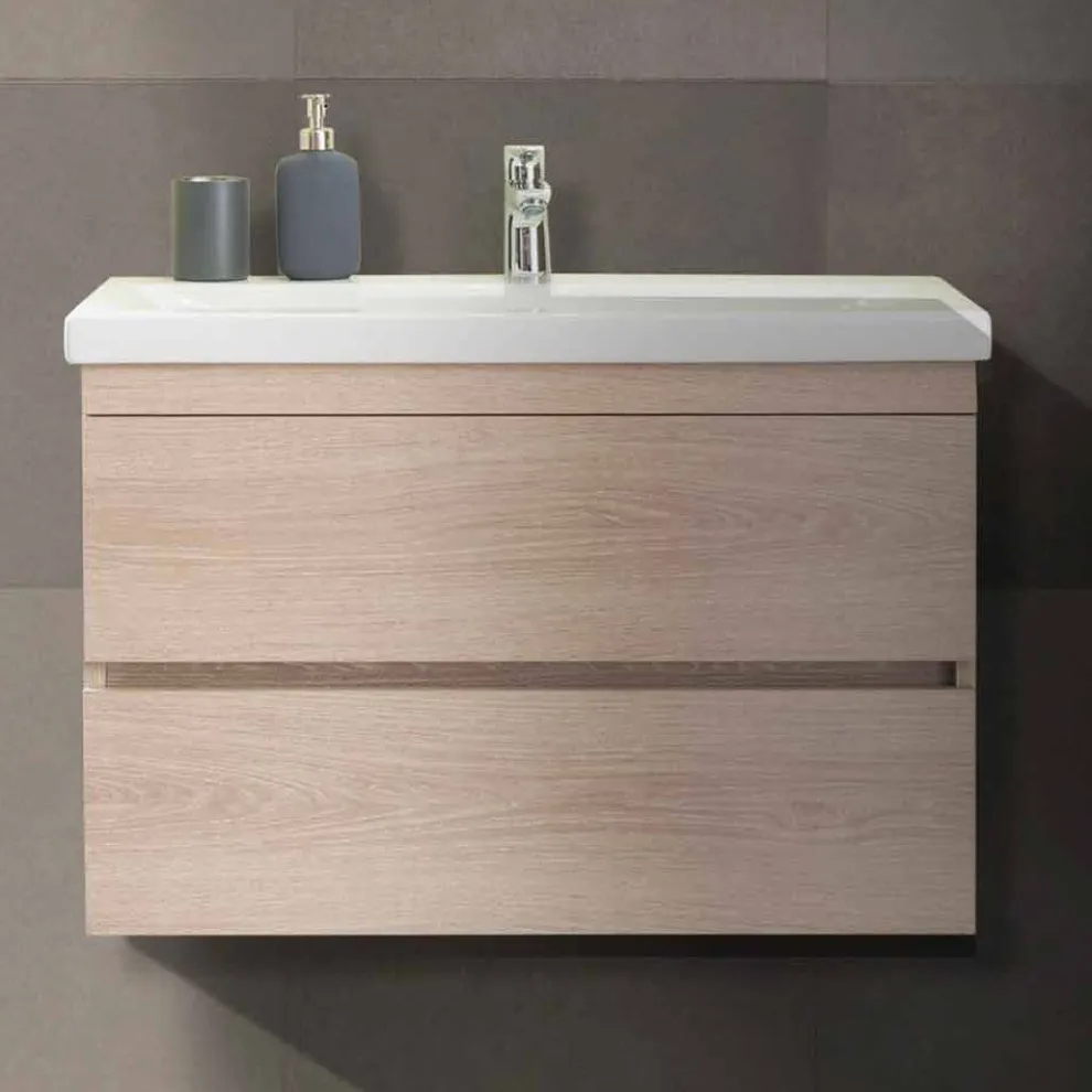 Badezimmerschrank 80 cm, Waschbecken, Spiegel und 2 Säulen - Becky