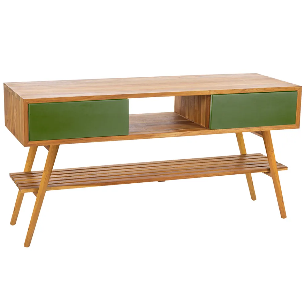 Badezimmerschrank aus natürlichem Teakholz mit 2 Schubladen aus grünem Mahagoni - Hamadou