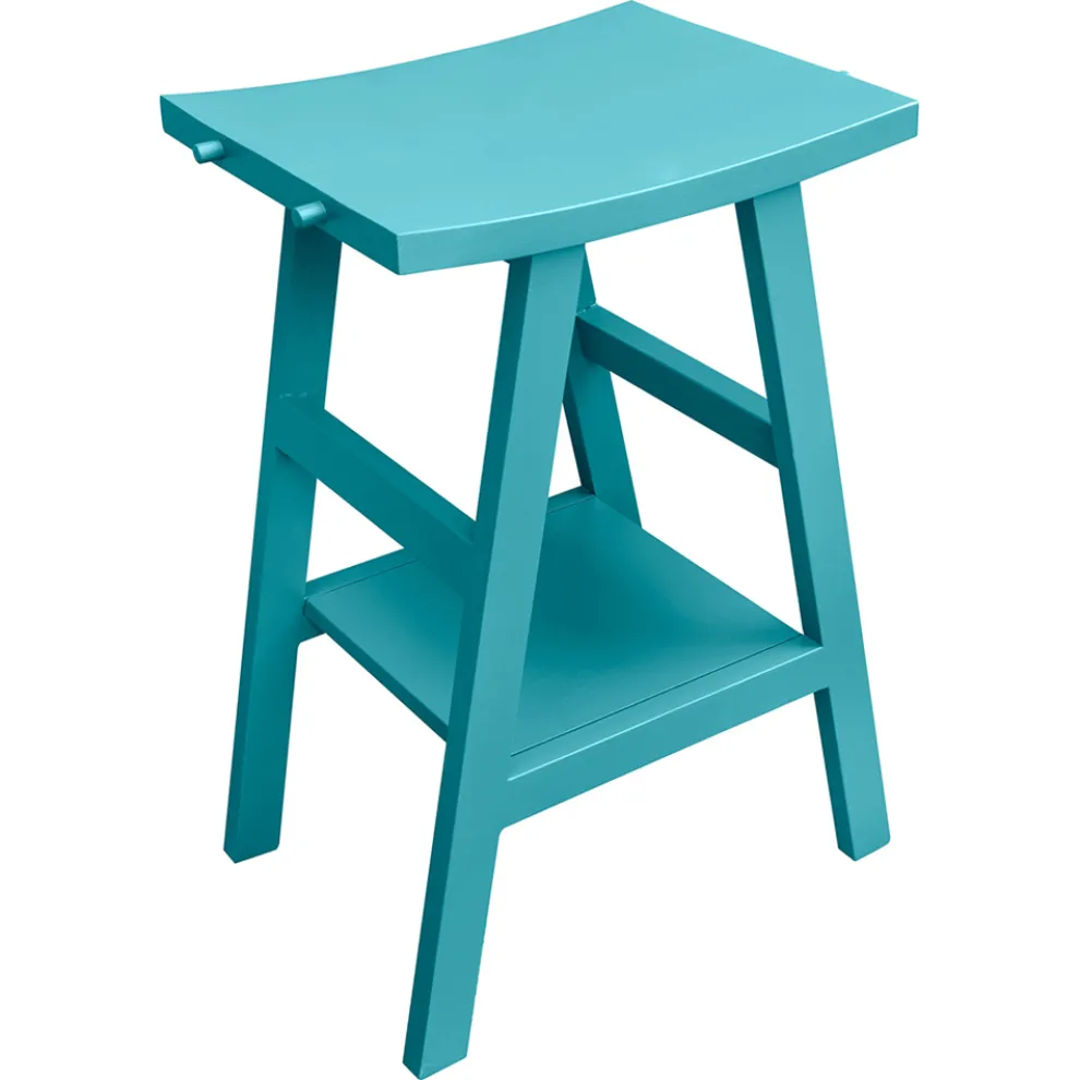 Badezimmerschrank aus natürlichem blauem Teakholz mit halb gebogener Platte und Haken - Raomi