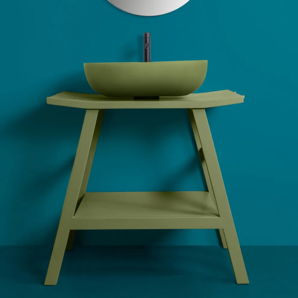 Badezimmerschrank aus natürlichem Teakholz mit Handtuchhaken - Crina