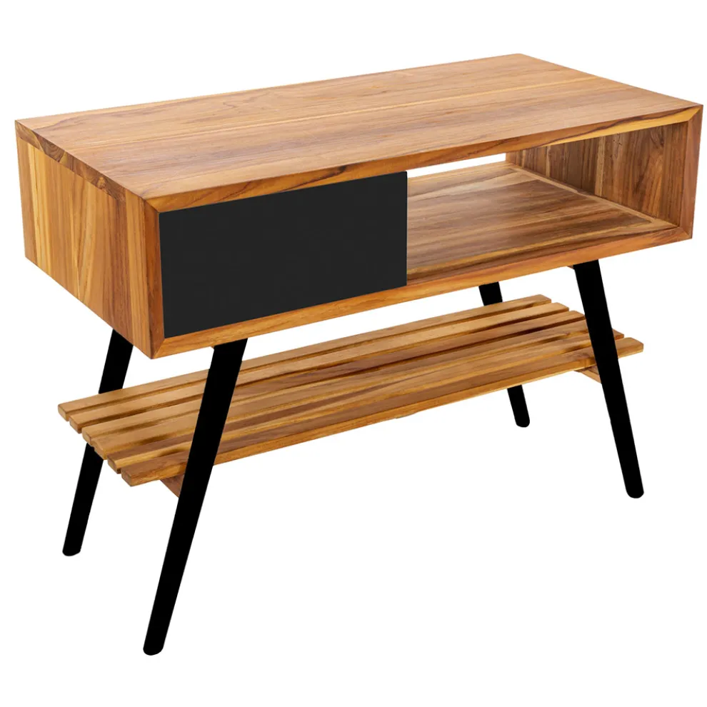 Badezimmerschrank aus natürlichem Teakholz mit Schublade und schwarzen Beinen - Benoit