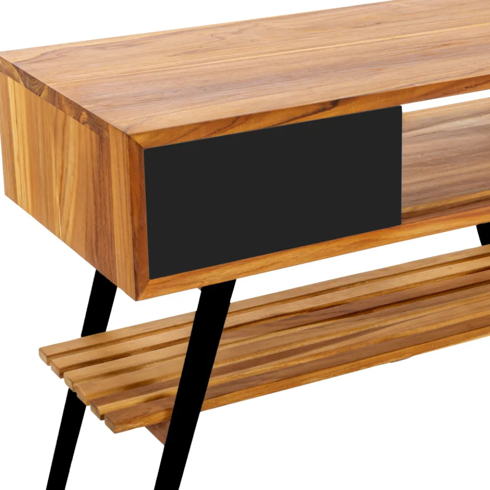 Badezimmerschrank aus natürlichem Teakholz mit Schublade und schwarzen Beinen - Benoit