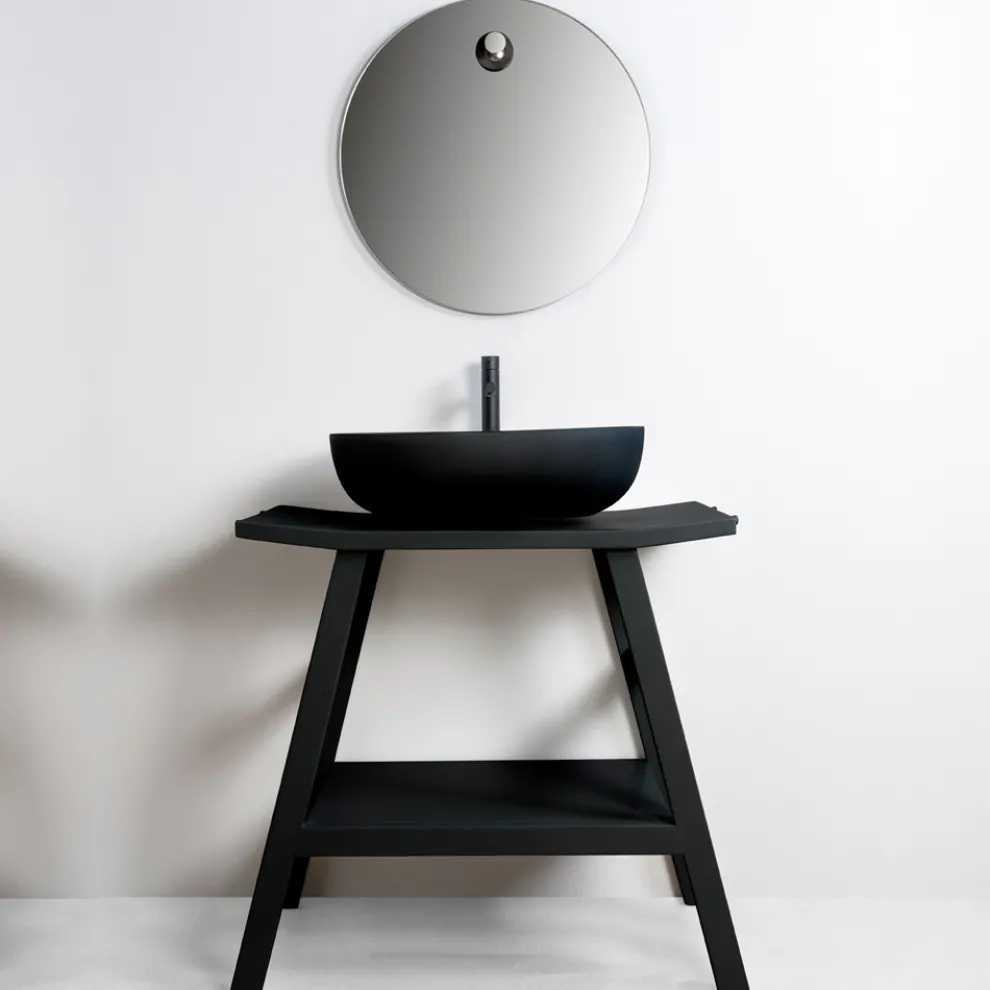 Badezimmerschrank-Komposition mit Waschbecken aus Harz, Schrank und Zubehör - Patryk