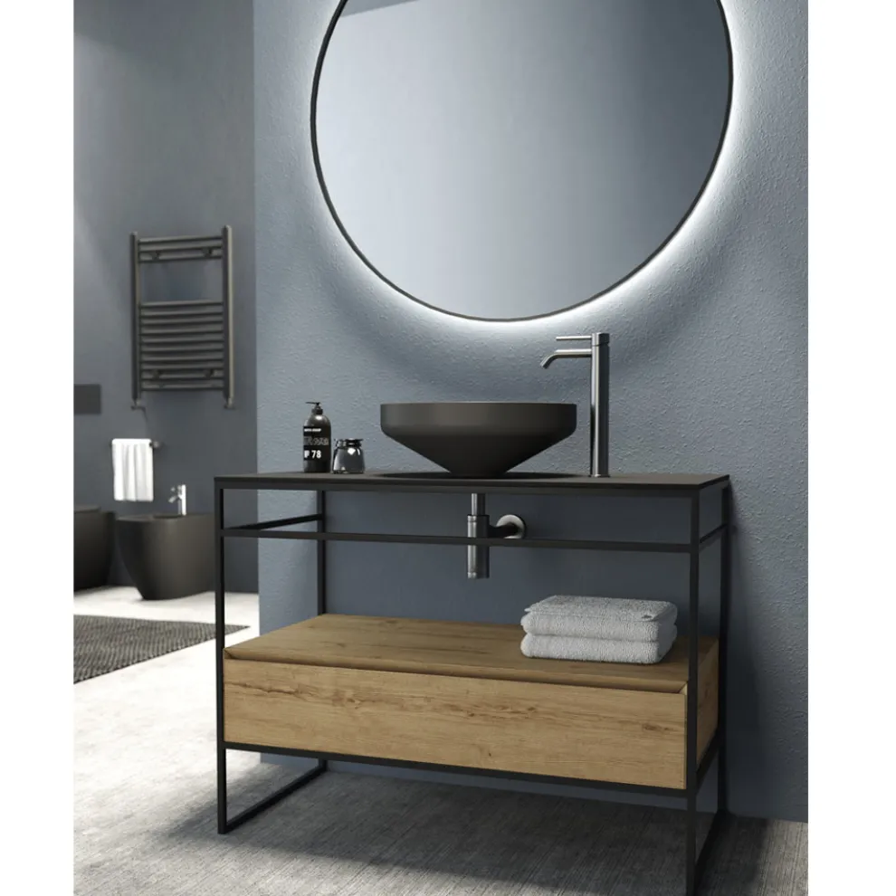 Badezimmerschrank-Komposition mit Waschbecken, Sockel und Spiegel Made in Italy - Hoscar