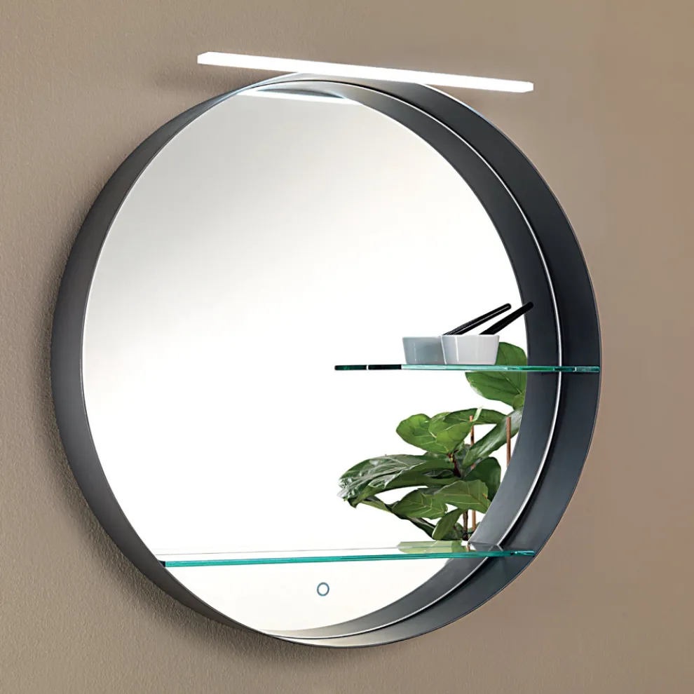 Badezimmerspiegel aus Metall mit 2 Glasböden, hergestellt in Italien – Einstein