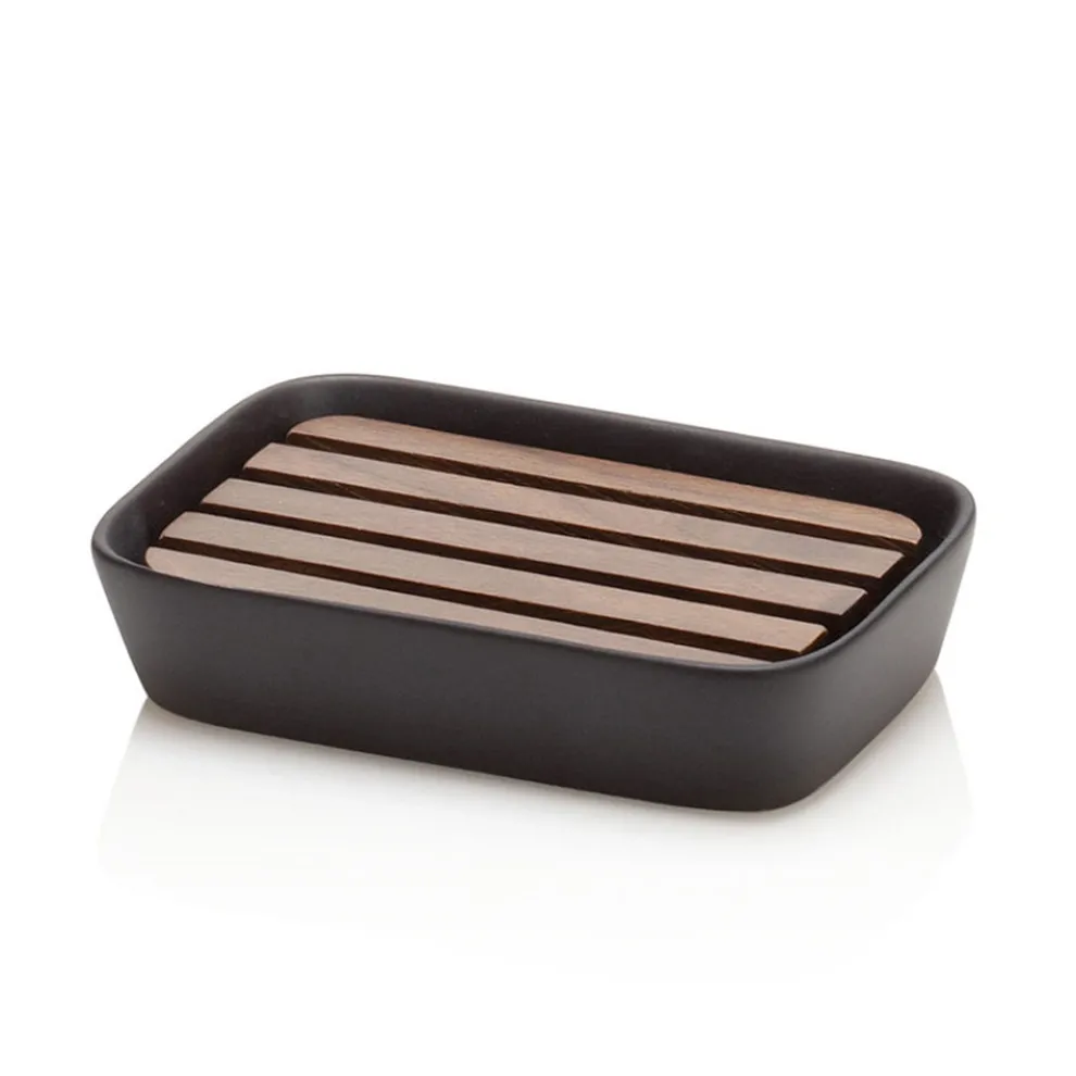 Badezimmerzubehör aus Keramik und Nussbaumholz - Costare