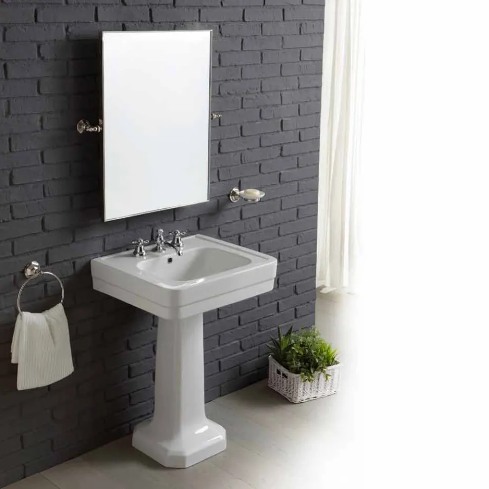 Badezimmerzusammensetzung Waschbecken auf Säule aus weißer Keramik Vintage Ania