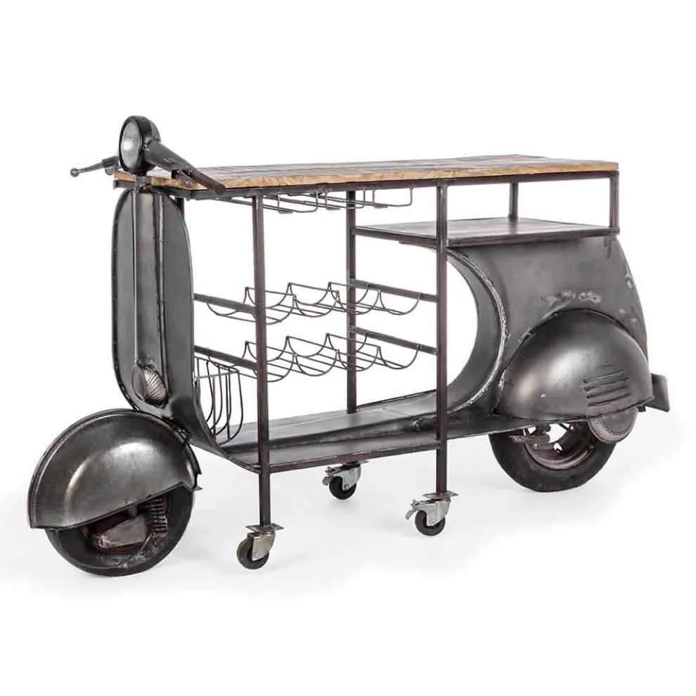 Bar Console aus Mangoholz und Vespa aus Stahl mit modernem Design - Schalotte