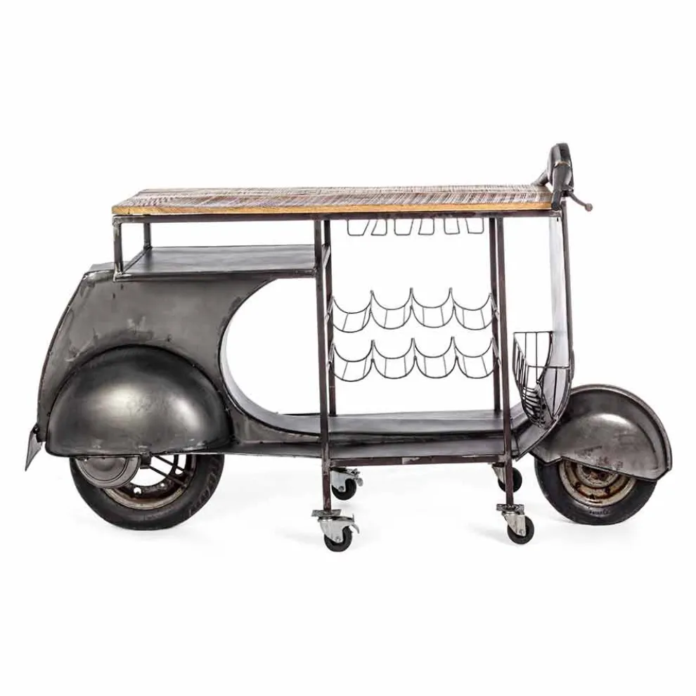 Bar Console aus Mangoholz und Vespa aus Stahl mit modernem Design - Schalotte