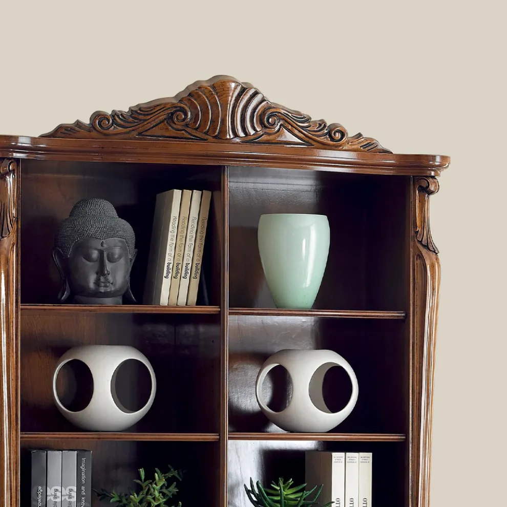 Bücherregal aus Bassano-Walnussholz mit Intarsien und Türen Made in Italy - Commodo