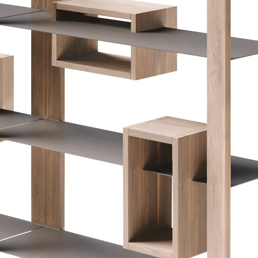 Bücherregal aus geknotetem Nussbaumholz und 6 Regalen Made in Italy - Berta