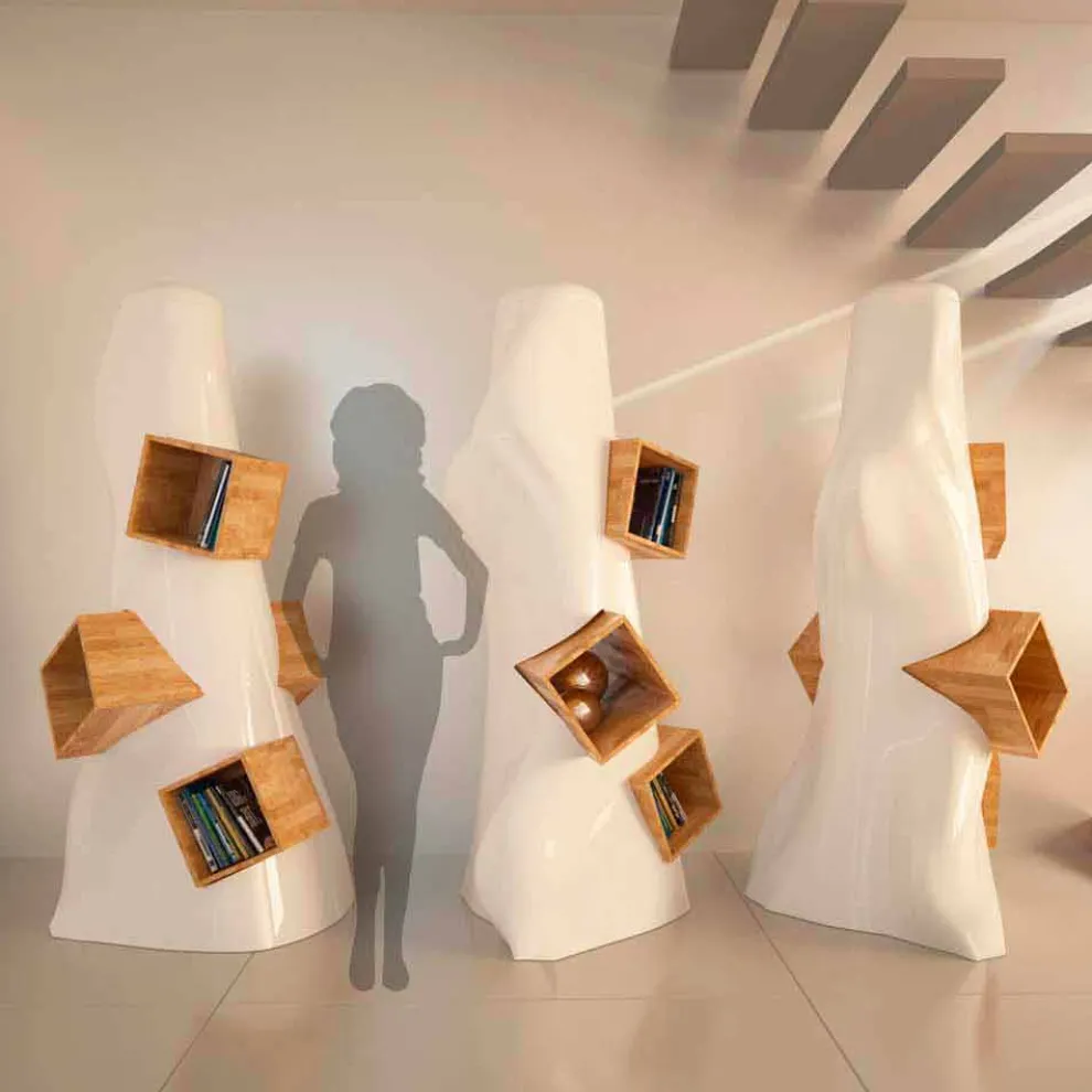 Bücherregal aus holz und Solid Surface® K2 Made in Italy