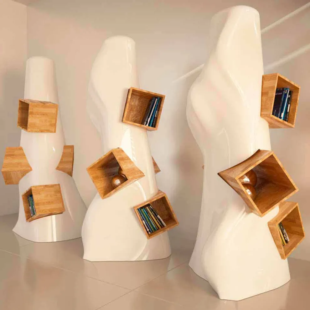 Bücherregal aus holz und Solid Surface® K2 Made in Italy