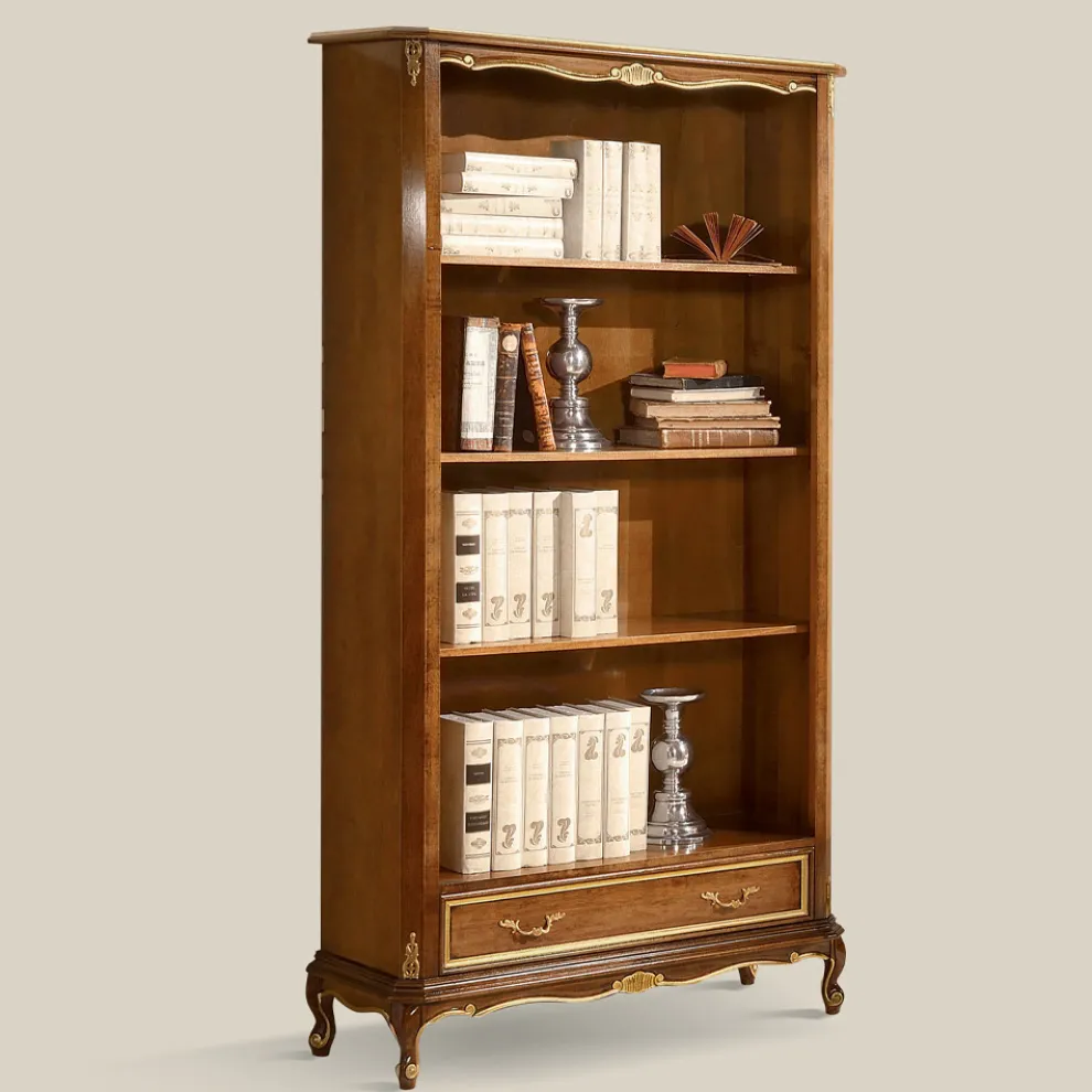 Bücherregal aus Walnussholz im klassischen Stil mit Schublade Made in Italy - Ronald